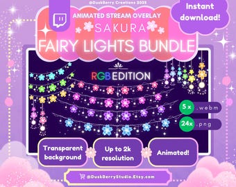 Animated RGB Pastel Sakura Fairy Light Bundle - Stream Overlay Decoration