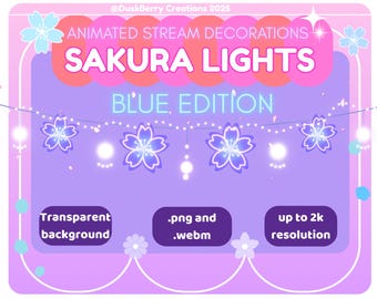 Animierte blaue Sakura Kirschblüten-Lichterkette in Pastellfarben