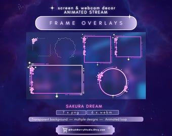 Animated Stream Loop Overlay: Sakura stream/webcam frames (WEBM/PNG Digital Download)