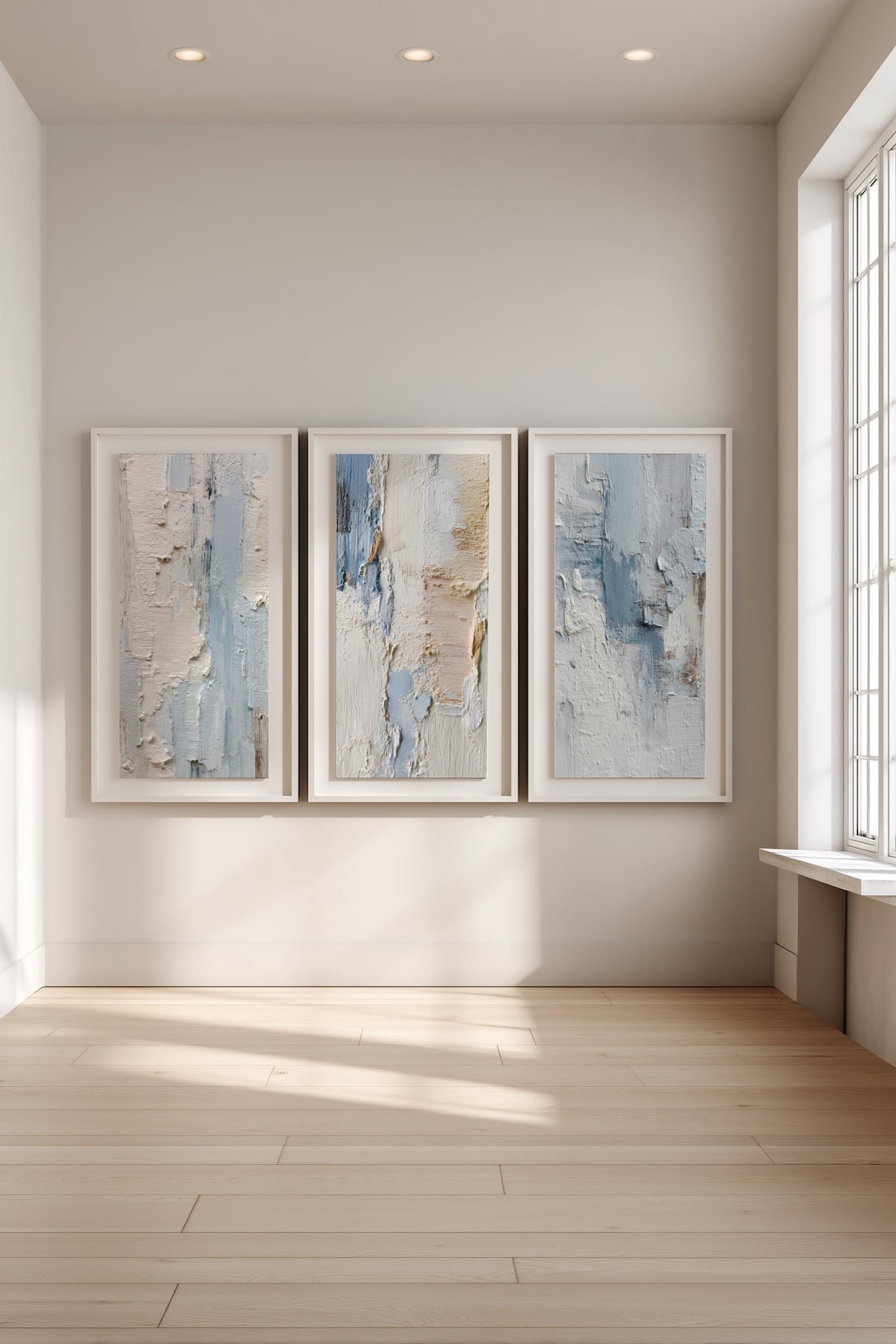 Textured Abstract Wall Art Printable – Blue & Beige Neutral Triptych ...