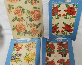 Vintage Never Used Decals of Flowers, Roses Home Decor, Crafts