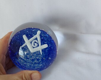 Vintage Masonic, Fraternal Blown Glass Paperweight