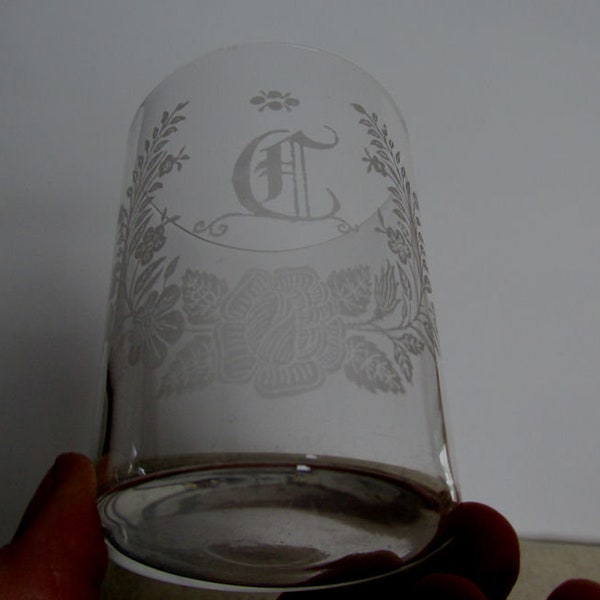 RESERVED for C.......4 Antique Circa 1880s Victorian Water Glasses, Monogram Letter C