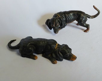 Pair Antique Cold Painted Metal Dachshund Dogs, Metal