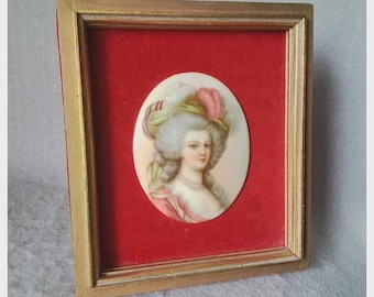 Antique Miniature Portrait on Porcelain of a French Lady