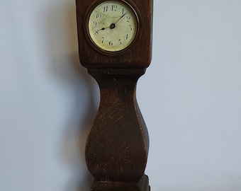 Antique Folk Art Miniature Oak Grandfather Clock