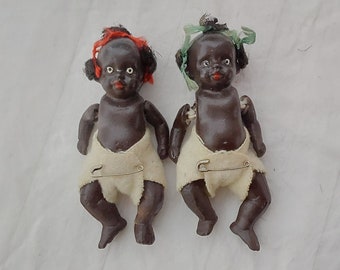 Pair Antique All Bisque Baby Dolls, Twins All Original