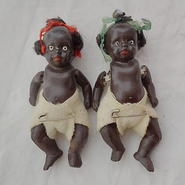 Pair Antique All Bisque Baby Dolls, Twins All Original