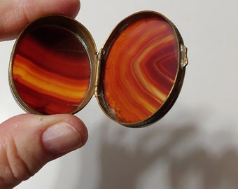 Antique Agate Stone Patch, Snuff or Pill Box, Victorian, Vanity