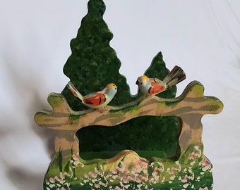 Antique Folk Art Letter Holder, Two Birds on a Fence