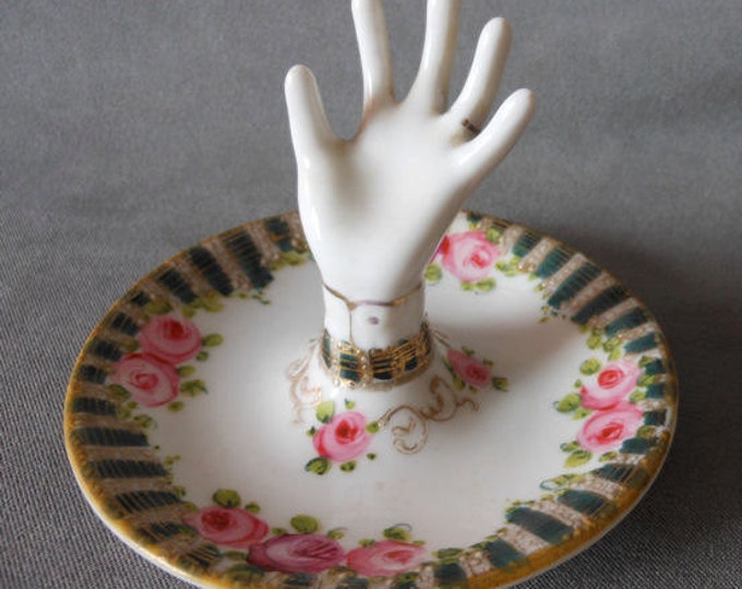 Antique Nippon or Noritake Porcelain Hand Ring Holder W/roses Etsy