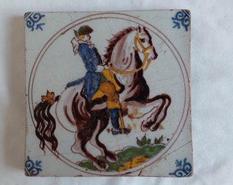 Antique Delft Tile with George Washington on Horseback, As Found