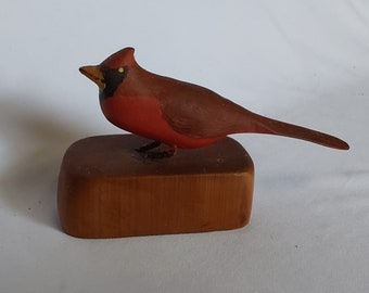 Vintage Folk Art Carved, Painted Red Cardinal Bird
