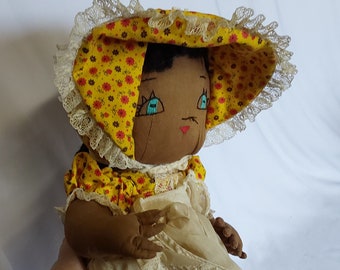 Vintage 1940s Folk Art Hand Made Doll in Calico Dress