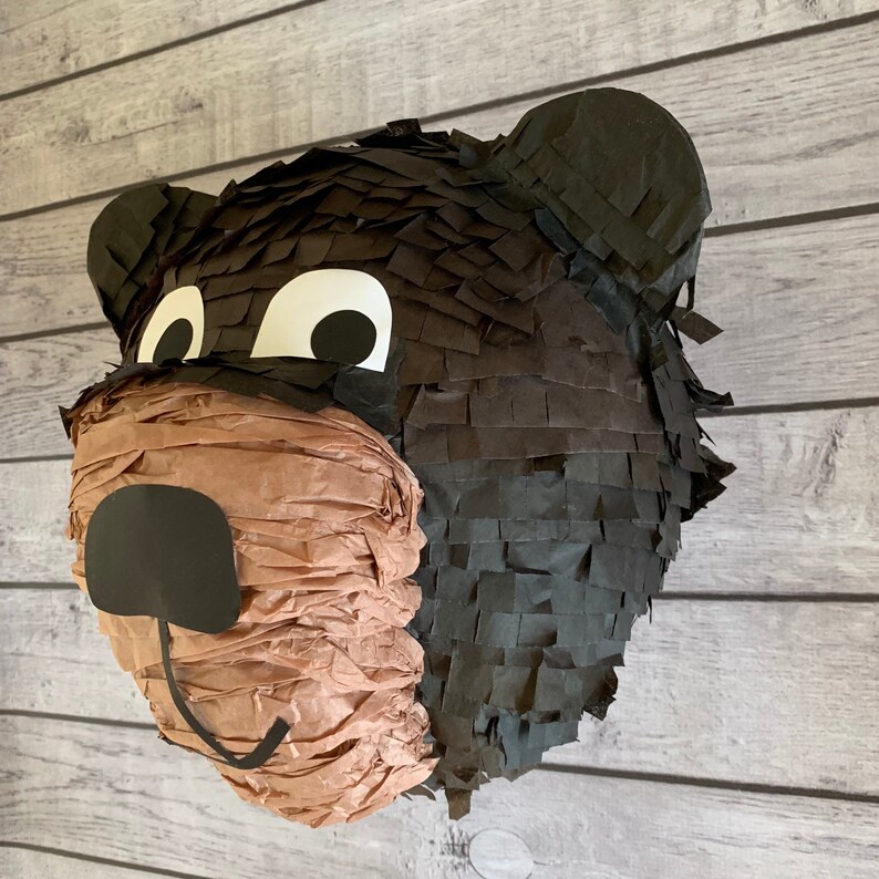 Bear Piñata, black bear piñata, woodland themed party, woods theme party, campfire party, boy birthday party, bear themed birthday image 1