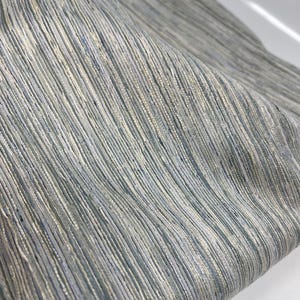 Textured Blue, Green & Beige Striped Upholstery Fabric with Silver Shimmer – By the Yard – 54” Wide