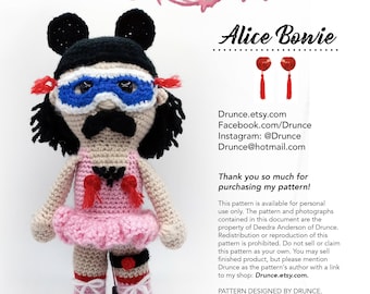 70s Glam Rocker Crochet Pattern | Alice Bowie Amigurumi | Retro Comedy Character PDF Digital Download