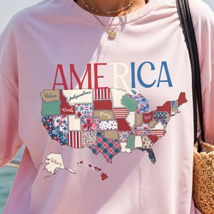 Trendy Vaterländische USA Karte T-Shirt Patriotische Grafik T-shirt Unisex Casual Top Perfekt für Americana Feiern