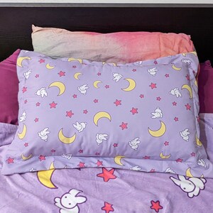 Sailor Moon - Crescent Moon and Bunny Pattern Microfiber Pillowcase - Standard Sized Pillowcase - King Sized Pillowcase