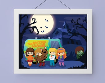 Scooby Gang 8x10 Print | Cartoon, Fan Art, Hanna Barbera, Scooby Doo, Shaggy, Velma, Fred, Daphne, Wall Art