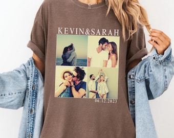 Custom Photo Comfort Colors Shirt, Personalized Couple Picture Vintage Shirt, Custom Retro Picture Tee,Couple Face Shirt Gift for Girlfriend