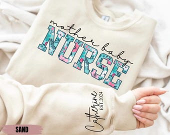 Sudadera personalizada para madre, bebé y enfermera, nombre personalizado en la manga, regalo para madre, bebé y enfermera, sudadera con capucha para madre, bebé y enfermera