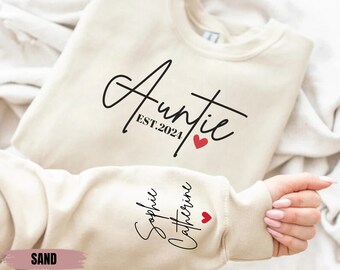 Custom Auntie Sweatshirt, Personalized Aunt Hoodie With Nieces Nephews Names On Sleeve, Pregnancy Reveal Outfit, Mothers Day Clothing Gifts