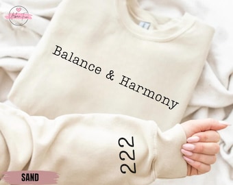 Sudadera con el número angelical 222, sudadera con capucha espiritual de equilibrio y armonía, cuello redondo de manifestación, regalo de numerología, suéter de energía positiva para mujer
