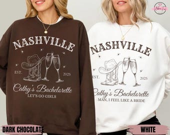 Nashville Bachelorette Sweatshirt, personalisiertes Cowgirl Sweatshirt, benutzerdefinierte Mädchen Reise Rundhalsausschnitt, letztes Rodeo Geschenk, Landparty-Pullover