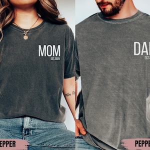 Custom Mom Dad Comfort Colors® T-shirt, Personalized Mama & Dad Pocket Shirt, Pregnancy Announcement Tee, Matching Parents Outfit Gifts