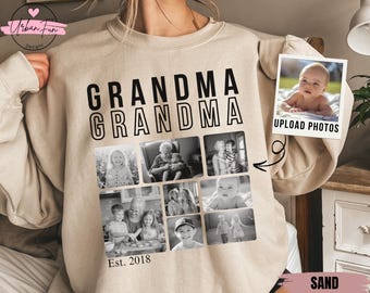 Custom Grandma Sweatshirt, Personalized Photo Collage Crewneck, Gift For Grandma With Grandkids Pictures, Christmas Gift For Grandma