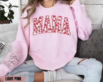 Custom Valentine's Mama Sweatshirt, Custom Name on Sleeve Sweatshirt for Mom, Mom Sweatshirt, Valentines Day Mom Gift, Mama Heart Sweatshirt