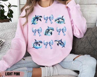 Orca Whales Sweatshirt, Coquette Whale Sweatshirt, Whale Lover Gift, Marine Biology Gift, Ocean Whale Orca Gifted, Orca Hoodie, Sealife Orca