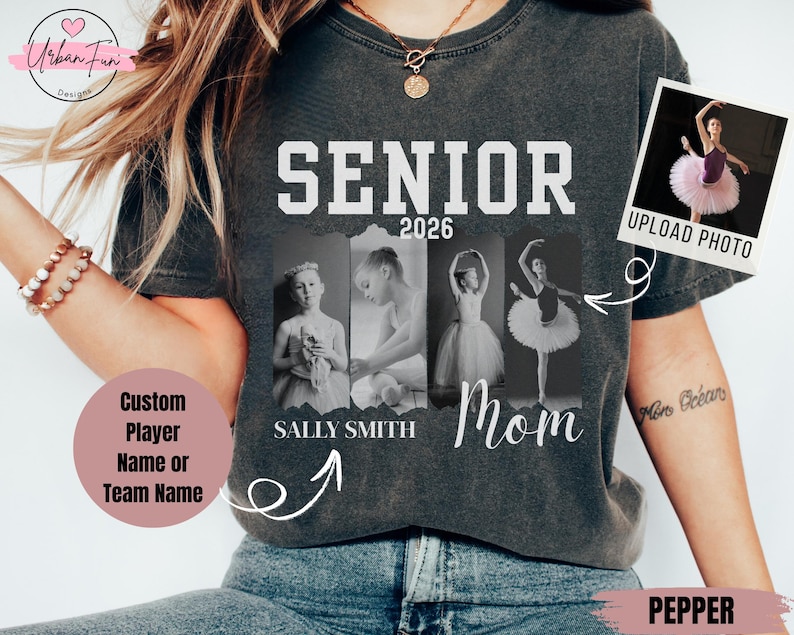 Custom Senior Dance Mom Shirt 2026 with dancer photos and name, personalized tee for senior night or recital, perfect gift for dance moms.