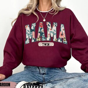 Floral Twin Mom Sweatshirt, Twin Baby Sweatshirts, Gift For Twin Mom, Girl Twins Sweater, Boy Twins Sweaters, Twin Mom Birthday Crewnecks
