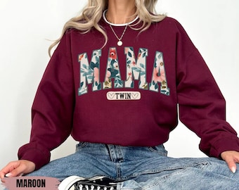 Bluza z nadrukiem kwiatowym dla mamy bliźniaków, bluzy dla bliźniaków, prezent dla mamy bliźniaków, sweter dla dziewczynki, sweter dla chłopca, bluzy z okrągłym dekoltem dla mamy bliźniaków na urodziny
