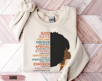 Sweatshirt God zegt, zwart meisje-sweater, inspirerend sweatshirt, zwarte geschiedenis, zwarte vrouwenhoodie, Afro-Amerikaan, Black Pride