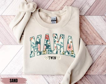 Bluza z nadrukiem kwiatowym dla mamy bliźniaków, bluzy dla bliźniaków, prezent dla mamy bliźniaków, sweter dla dziewczynki, sweter dla chłopca, bluzy z okrągłym dekoltem dla mamy bliźniaków na urodziny