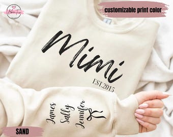 Personalized Gigi Sweatshirt, Kids Names on Sleeve, Grandma Gift