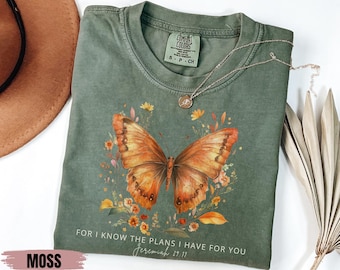 Comfort Colors Christian T-Shirt, Butterfly Bible Verse