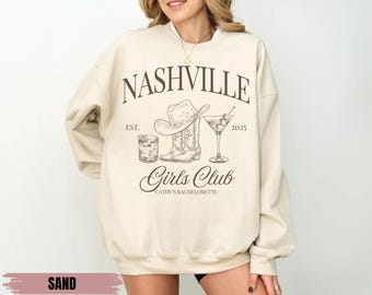 Aangepaste Nashville vrijgezellensweatshirts, gepersonaliseerde vrijgezellenfeest ronde hals, cowgirl Nashville Social Club, trui Rodeo Bach