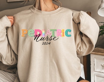 Pediatric Nurse Sweatshirt, Colorful Lettering, Nurse Gift