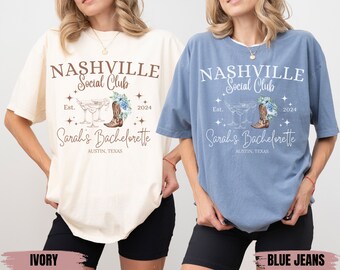 Custom Nashville Bachelorette Party Shirts, Southern Western Cowgirl Bachelorette Shirt,Custom Location Bachelorette, Social Bach Club Shirt