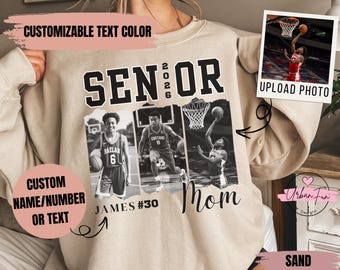 Personalized Basketball Senior Mom Sweatshirt, Senior 2026 Player Photo Sweashirt, Basketball Team Gift, Senior Night Mom Crewneck Hoodie