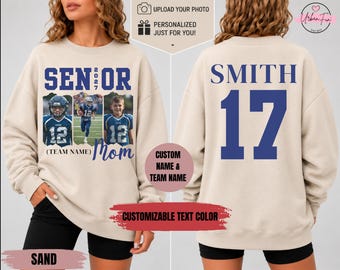Sudadera personalizada para mamás de futbolistas de último año, sudadera con capucha personalizada con foto, regalo para la promoción de 2027