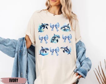 Coquette Orca Shirt, Artistic Whale Design, Perfect Gift for Ocean Animal Lovers, Comfort Colors Orca Lovers Shirt Gift for Marine Biology