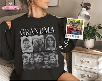 Personalized Grandma Photo Sweatshirt, Custom Grandkids Collage Sweater, Gigi Nana Christmas Gift, Kids Pictures Crewneck, Custom Family Tee