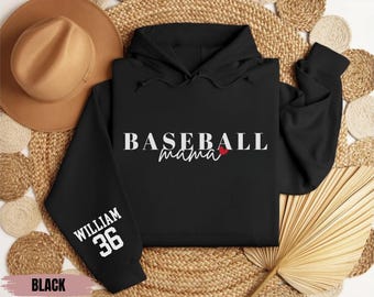 Personaliseer baseball moeder kindernaam op mouw Sweatshirt, trui honkbalseizoen, moeder honkbalhoodie, cadeau honkbal mama, honkbalmoeders