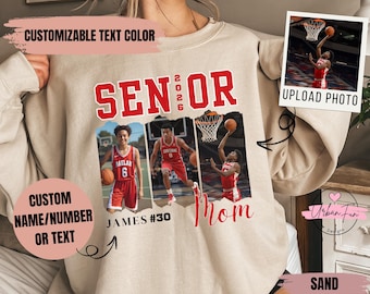 Personalized Basketball Senior Mom Sweatshirt, Senior 2026 Player Photo Sweater, Basketball Team Gift, Senior Night Mom Crewneck