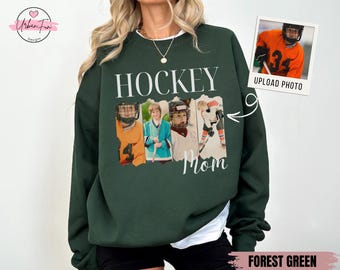 Felpa personalizzata per mamma di hockey, girocollo con foto personalizzata per il giorno della partita, regalo per mamma di hockey con foto, maglione regalo per mamma di hockey su ghiaccio senior